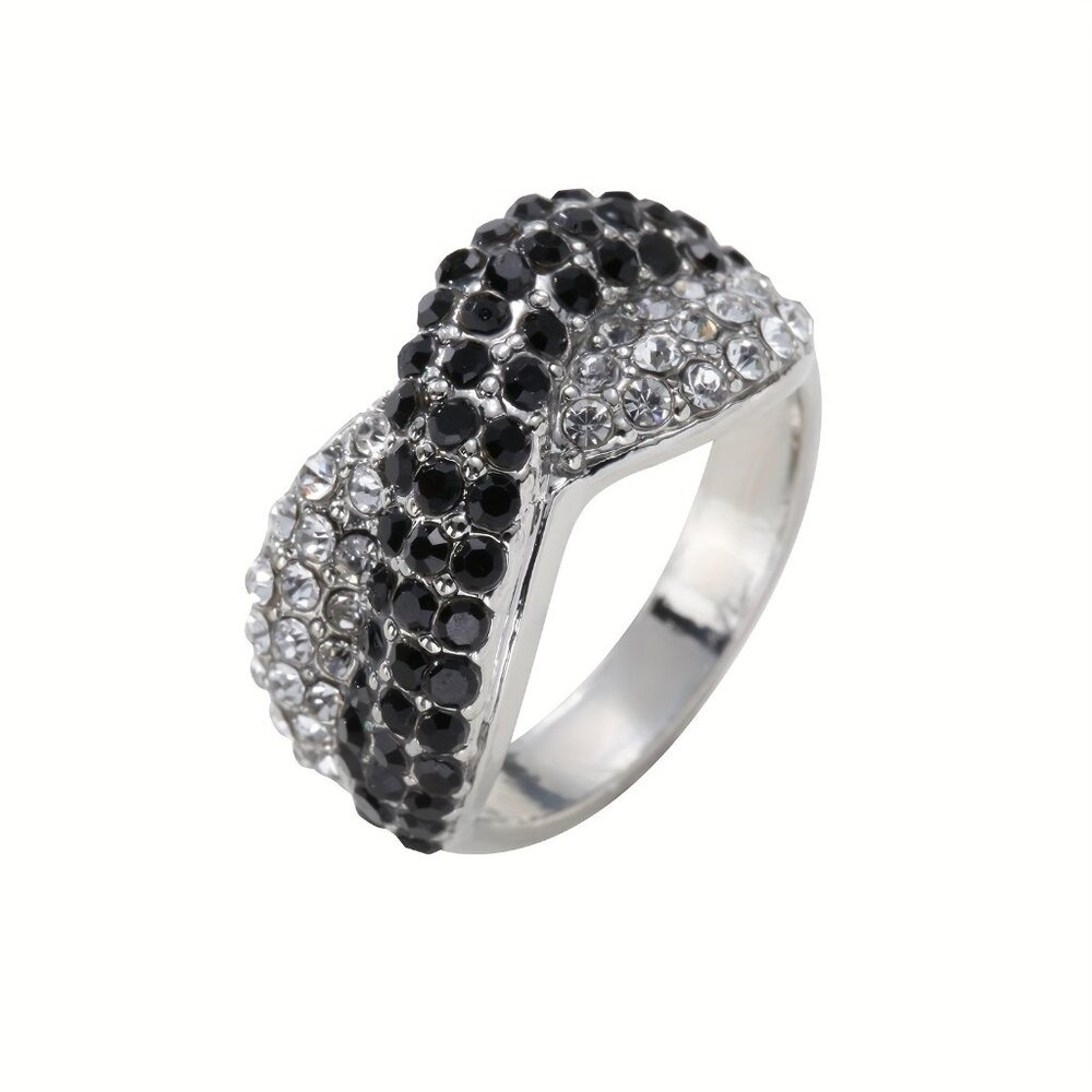 Striking Black and Silver Crossover Ring - Picture 6 of 9